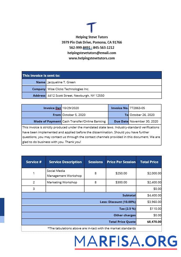 Realistic Freelance Work From Home Invoice Template